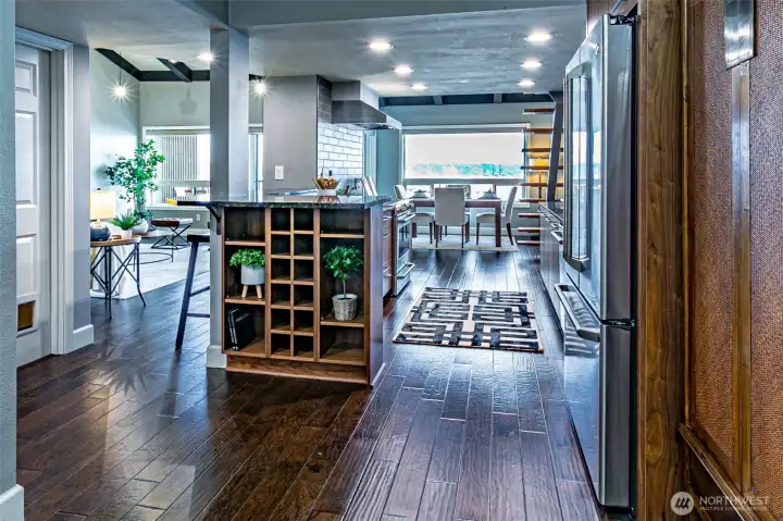 Built in wine storage and accessory shelving.