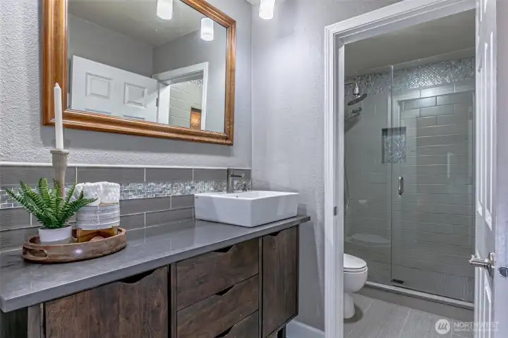 Ensuite bathroom for the primary.  Just enough Bling!