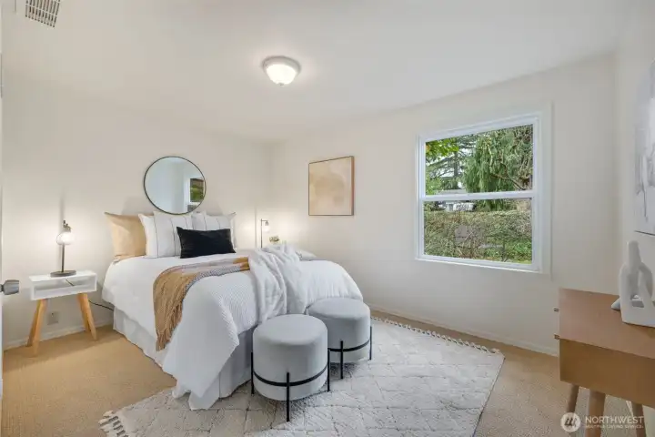 Bedroom #2- All new carpets and west-facing window.