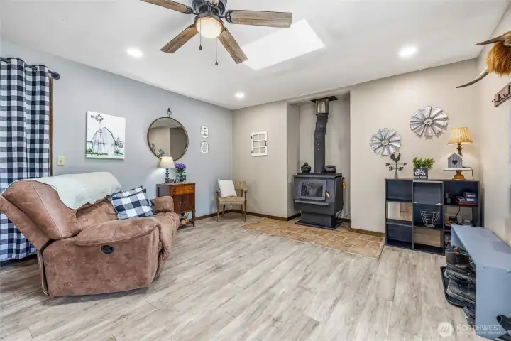Family room. Wood stove heats the entire home.
