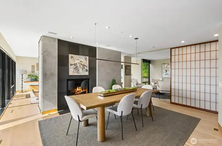 Shoji-style divider between dining and bar area