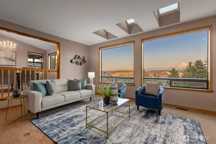 Wrapped in windows, the home is filled with natural light.