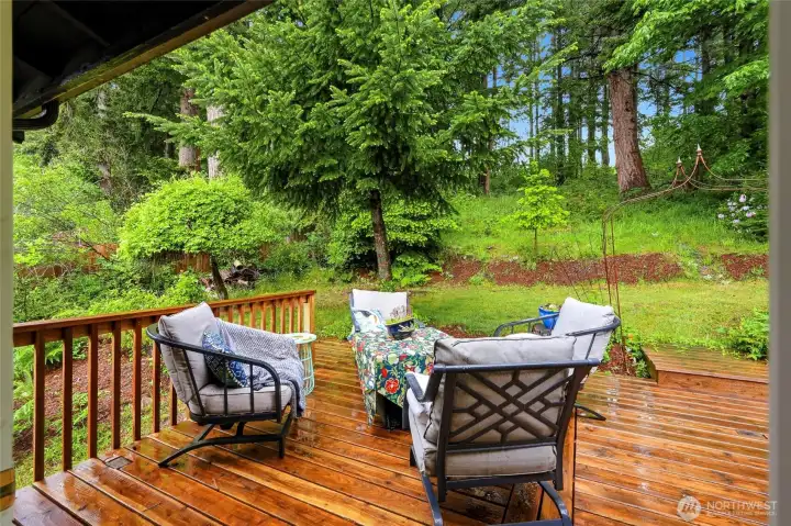 A private deck backing to mature trees gives you an outdoor living space that feels secluded. A private deck backing to mature trees gives you an outdoor living space that feels secluded.