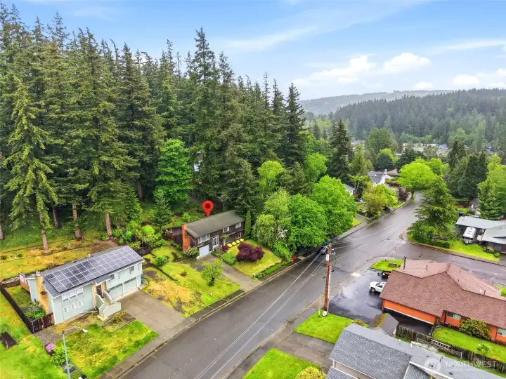 Tucked into an established neighborhood with easy street access and towering evergreens right at your back door. Tucked into an established neighborhood with easy street access and towering evergreens right at your back door.