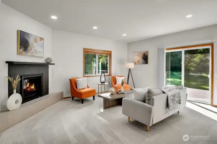 A family room is adjacent to the kitchen