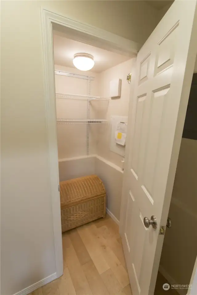 A spacious storage closet on the lower level