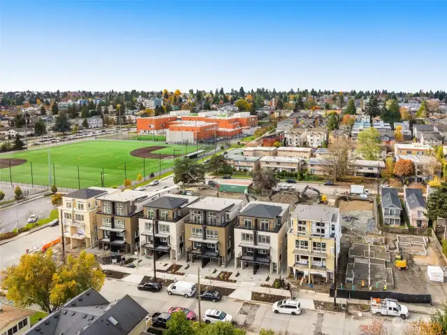 Discover the vibrant community from above! This aerial view highlights the Clover in Licton Springs location, just a stone’s throw from parks, schools, and more. Embrace a connected lifestyle in a growing neighborhood.