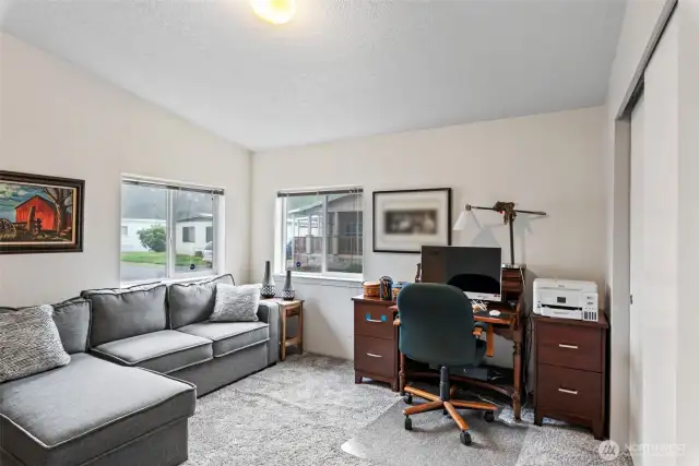 Versatile bedroom suite is perfect for a home office, den, or guest room.