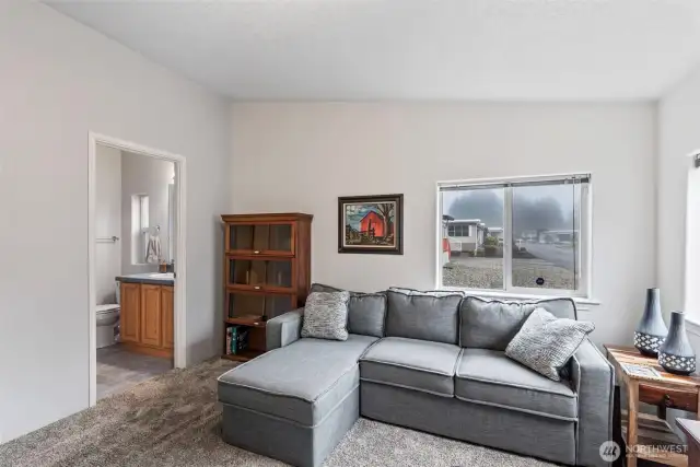 This bedroom suite has a full bathroom attached--perfect as a Primary Ste or for guests!