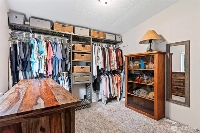 Thoughtfully designed walk-in closet with abundant natural light and open storage.