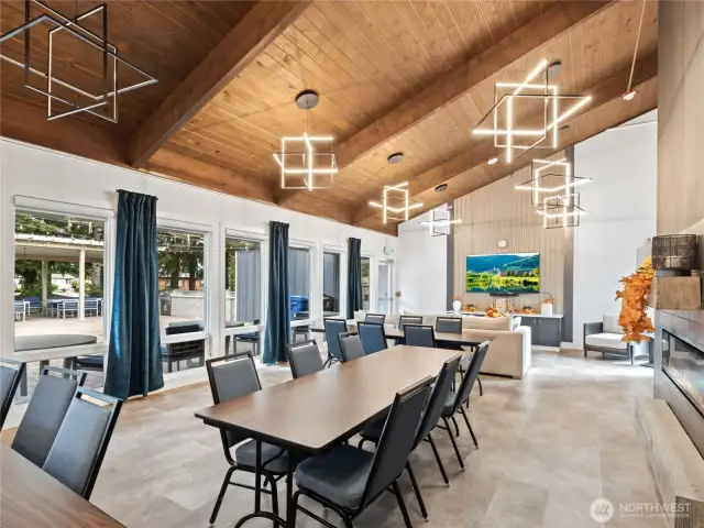 Host events, meetings, or card nights in the stylish gathering room that blends comfort and functionality.
