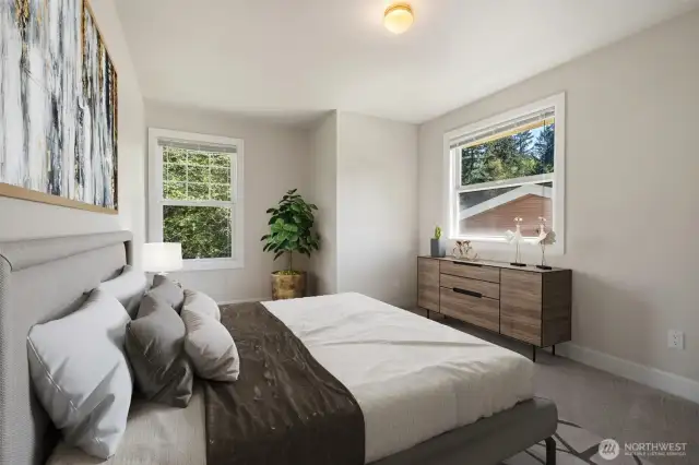 One of 3 2nd level bedrooms - fresh carpets through-out.  Virtually staged to show possibilities.