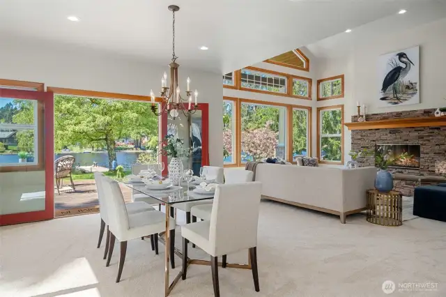 Dining Area with French Doors to Deck, Dock & Lake - Easy Entertaining