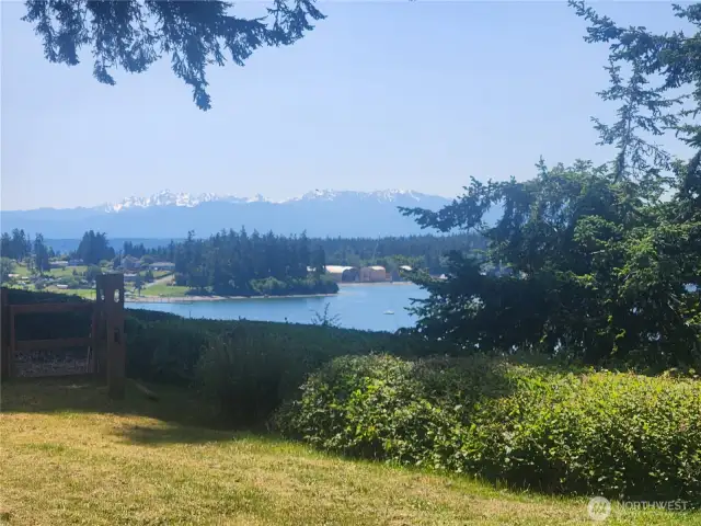 Views looking towards Freeland park over Holmes Harbor with the Olympic mountains