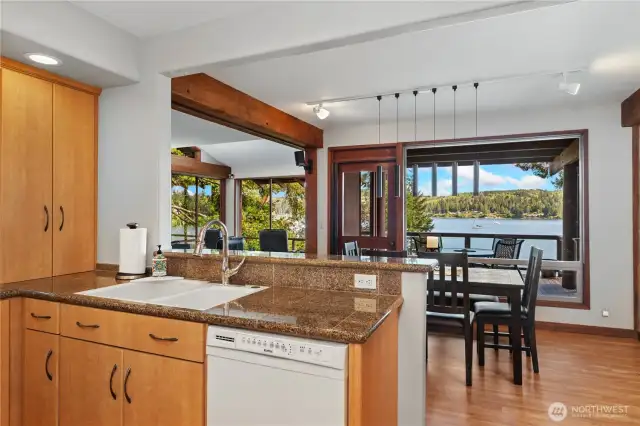 From the kitchen towards the living room - still enjoying the view