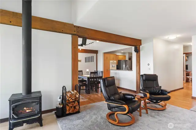 Looking towards the dining room and kitchen - open floor plan smoothly transitions between spaces