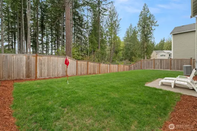 Fully fenced and backing to a peaceful greenbelt, this spacious backyard offers the perfect blend of privacy and play—with room to relax, entertain, or practice your putting game!