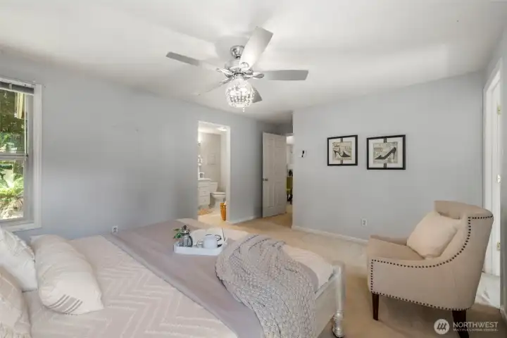 Primary bedroom, easily accommodates a king sized bed with room to spare!