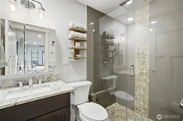 Primary bath with oversized walk-in shower. Primary bath with oversized walk-in shower.