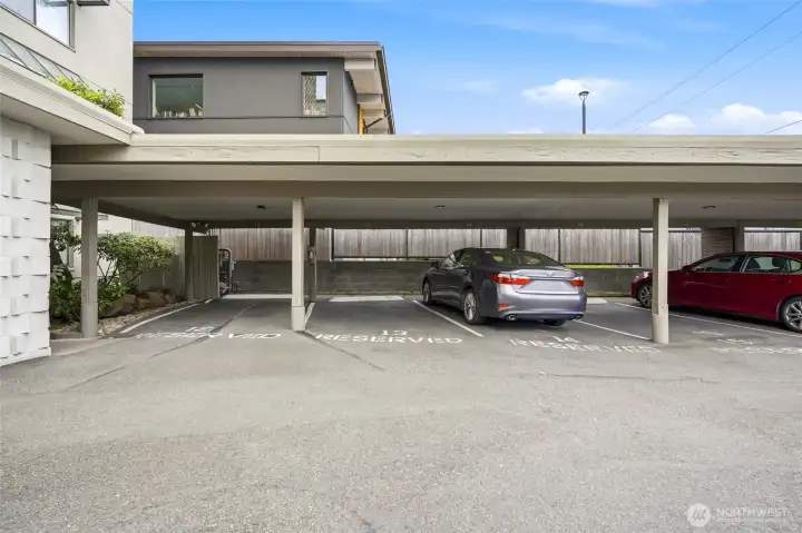 Covered dedicated parking space. Covered dedicated parking space.