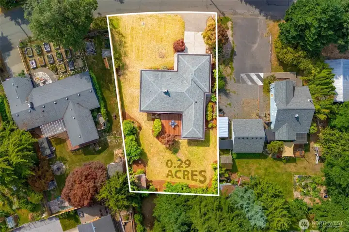 An aerial view showing off the full generous .29 acre lot.