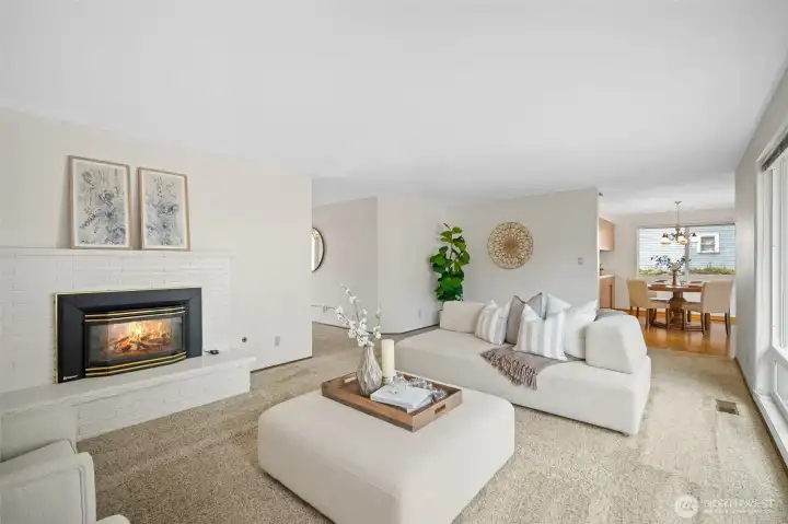 The cozy fireplace makes this living room the heart of the home.