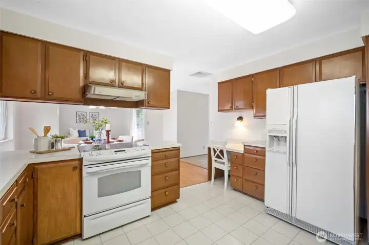 Another angle of the kitchen, showing off the built in workspace.