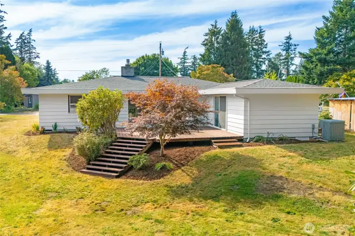 Exterior view of the home from the backyard.