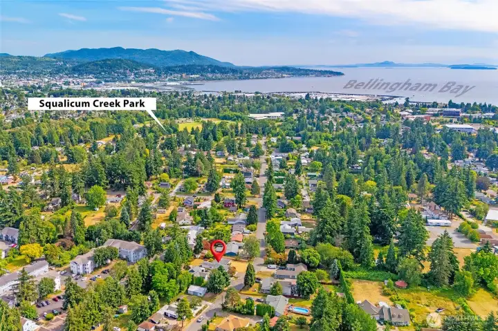 Trail systems lead from the home to Squalicum Creek Park and Bellingham Bay.