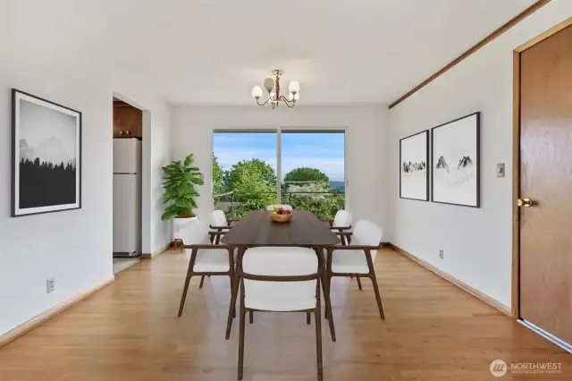 Dining area off living room with large slider to backyard patio & expansive Mt. Rainier Views!