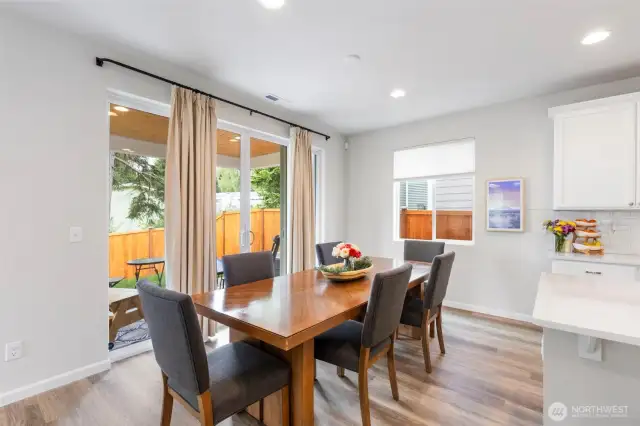 Dining area next to covered patio