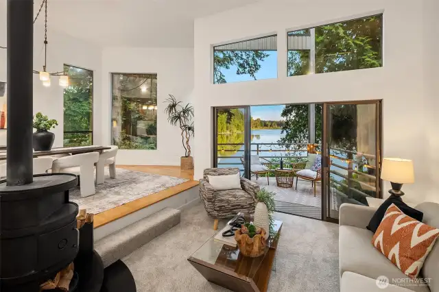 Living room with wood fireplace