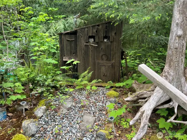 Rustic outbuilding with the owls keeping an eye on you.
