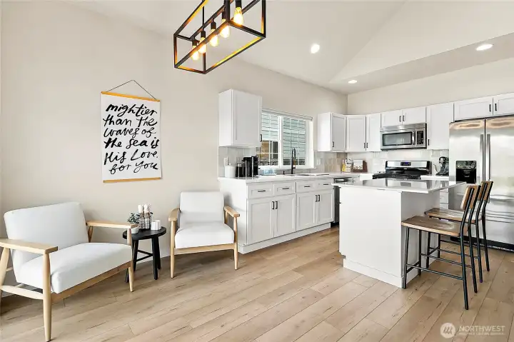 Enjoy abundant counter and cupboard space in a kitchen that’s not only functional but simply gorgeous.