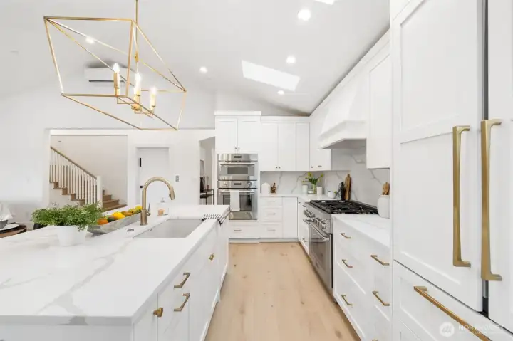 Quartz island with sink.