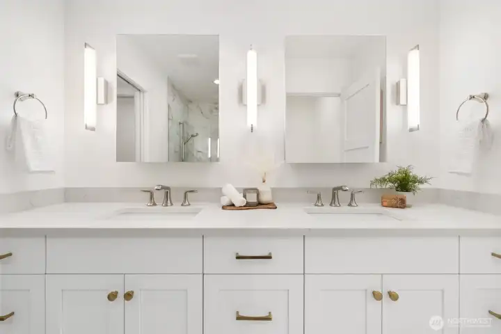 Primary bathroom with double sinks.