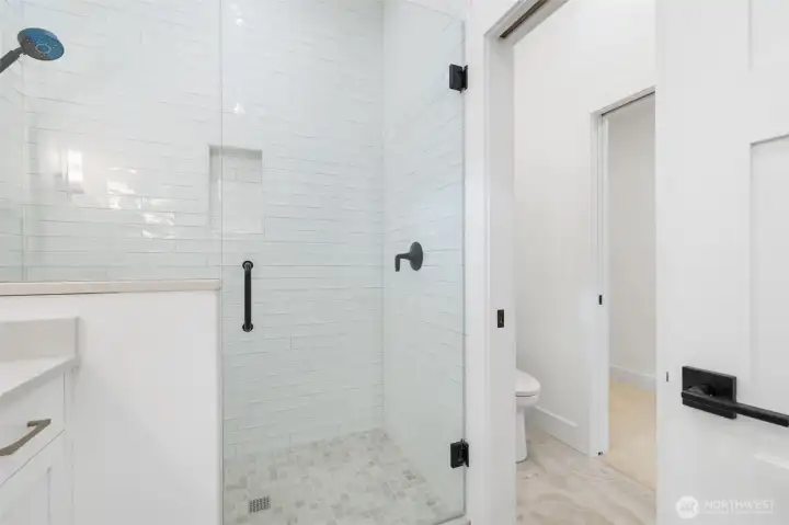 Lowest level walk in shower.