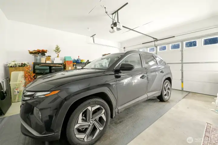 2 car garage with lots of storage space.