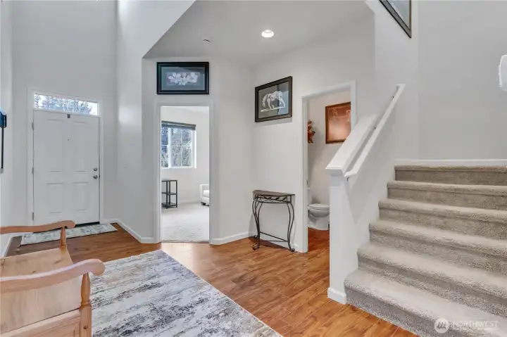 Entry way looking at half bath and office!