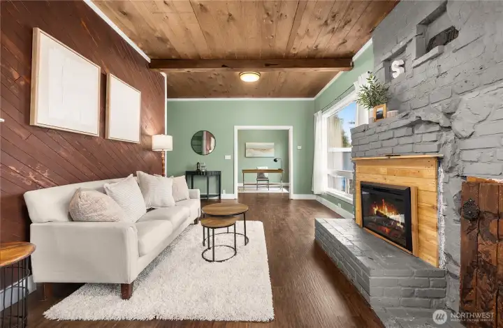 Living room with 10 Ft tall ceilings.