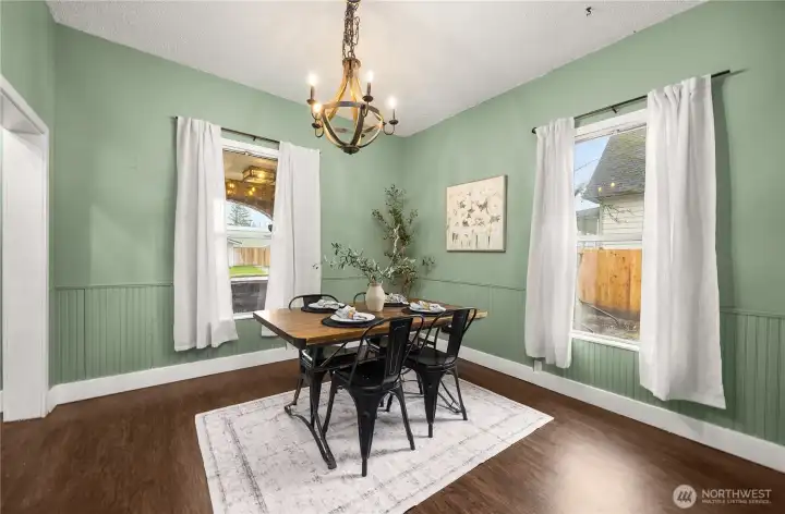 Formal dining room with new light fixture