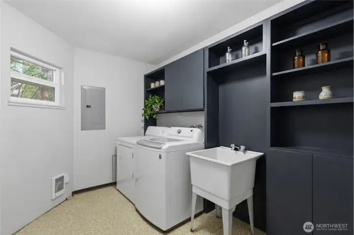 AI image of an updated laundry center in the utility room