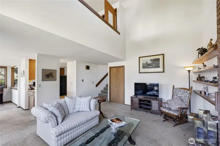 Stairs down from the entry level to the living room