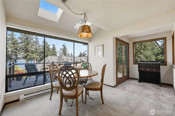 Dining room with a veiw and newly rebuilt