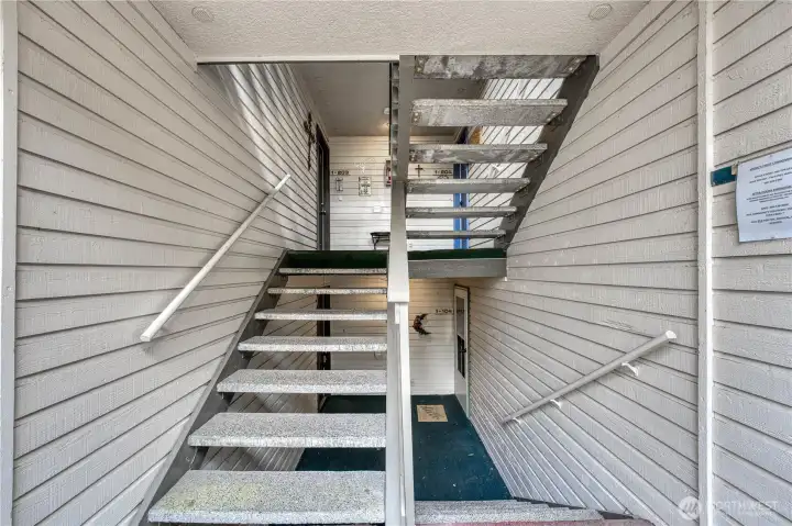 7 steps up to the middle left unit...