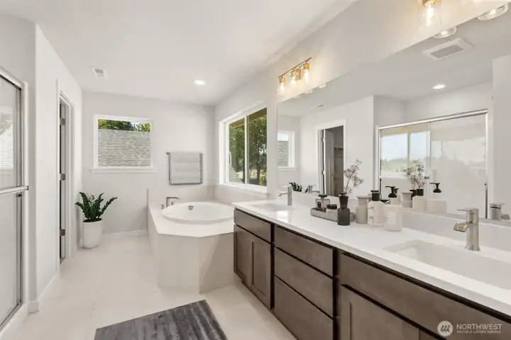Primary bath with tile deck soaking tube