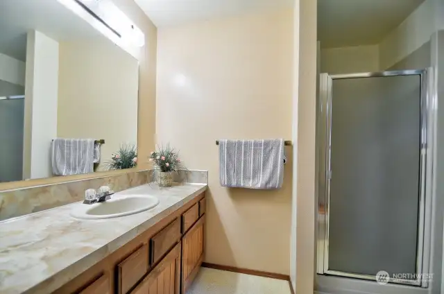 Primary bathroom with shower.