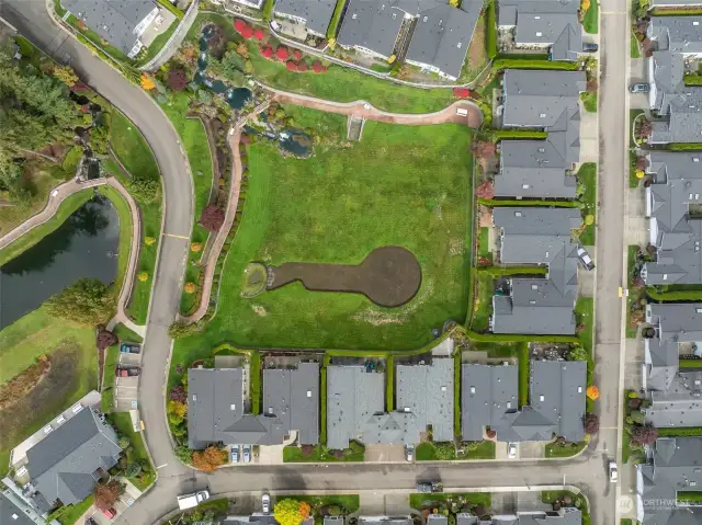 Aerial view of the community center garden area