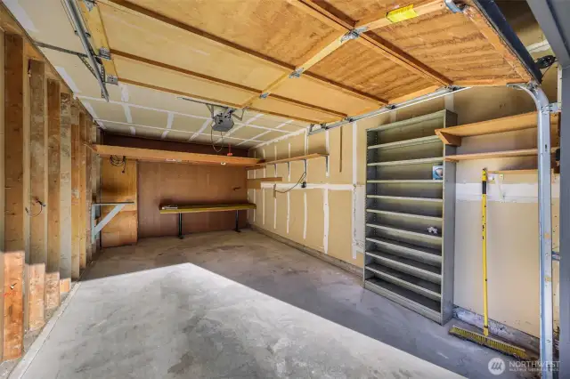 Interior of garage with workbench