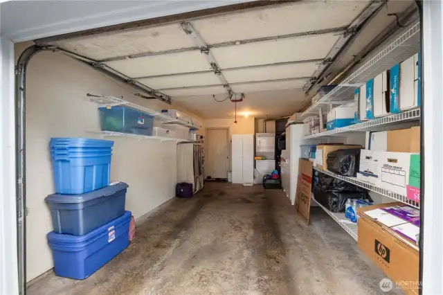 Enjoy the convenience of an attached one-car garage with direct access into the home—no need to step outside on rainy days! This garage includes built-in shelving and ample room for storage, hobbies, or keeping things organized while still parking a vehicle with ease.